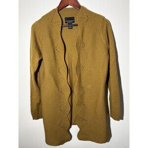 Cynthia Rowley Cardigan Kimono Size S Mustard 100% Merino Wool Knitted Scalloped